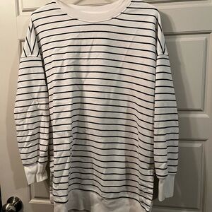 Old Navy White and Black Striped Crew Sweatshirt